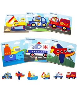 Dailyfunn 6 Pcs Wooden Vehicles Puzzles for Toddlers 1 2 3 Years Old Kids